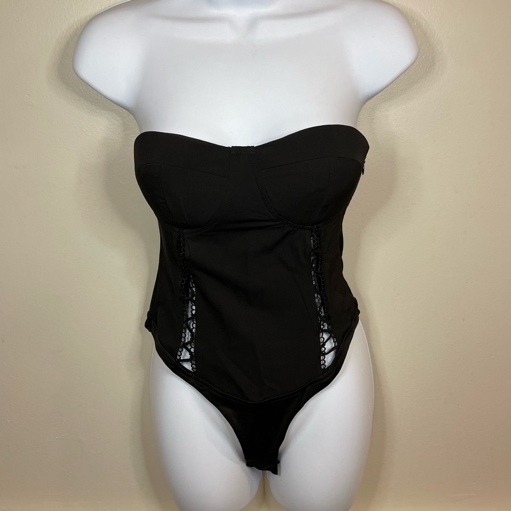 Tiger Mist Black strapless lace up bodysuit